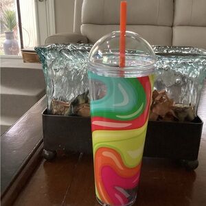 Starbucks Colorful Swirl Tumbler with Orange Straw 24oz.